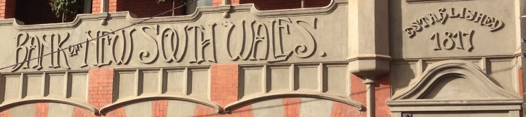 Typography on old Bank of NSW buildings in Kyneton, Victoria