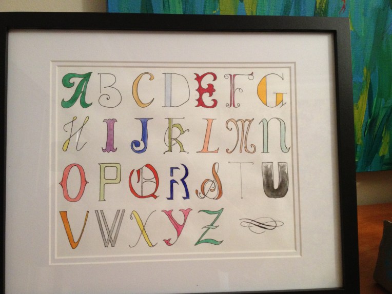 Hand drawn and painted alphabet