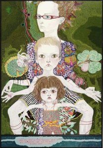 2008 Kathryn Del Barton, artist You are what is most beautiful about me, a self portrait with Kell and Arella, title